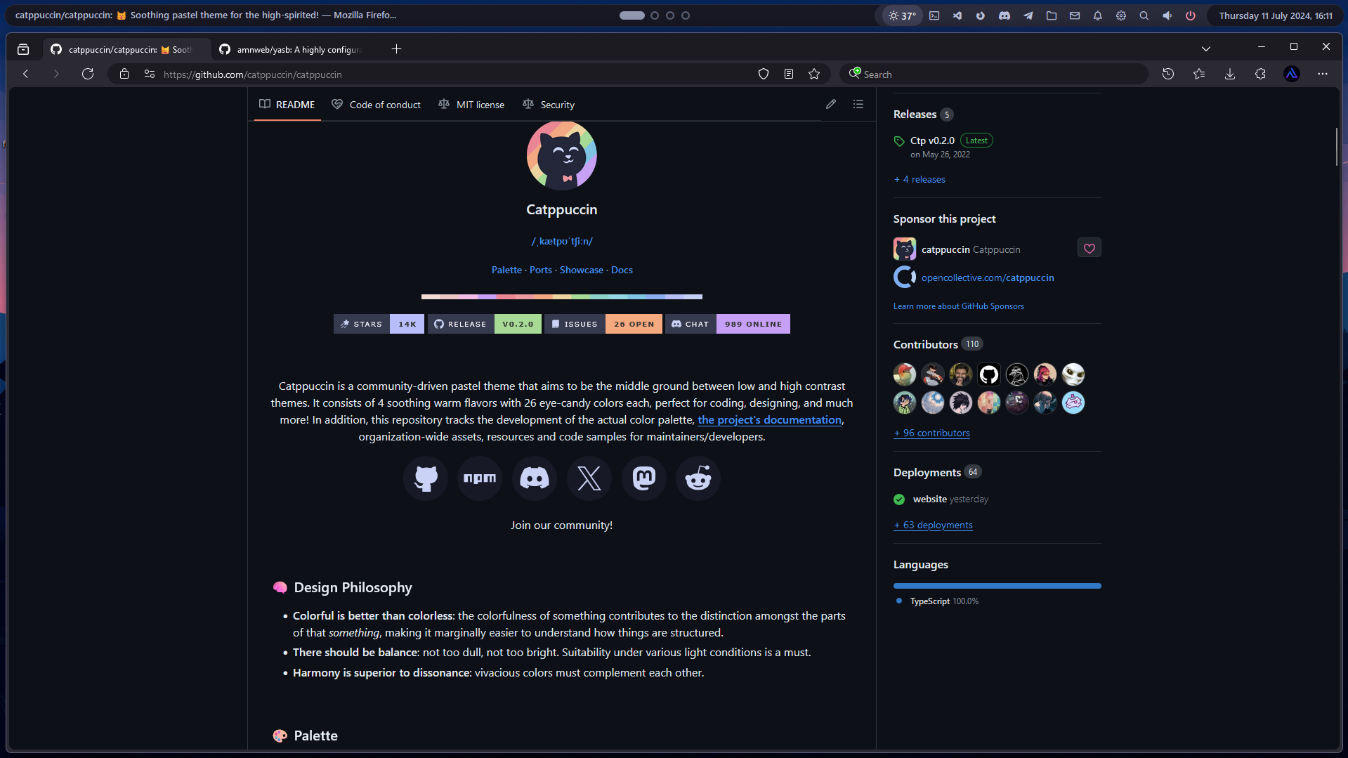 Komorebi with YASB status bar and Catppuccin Mocha theme